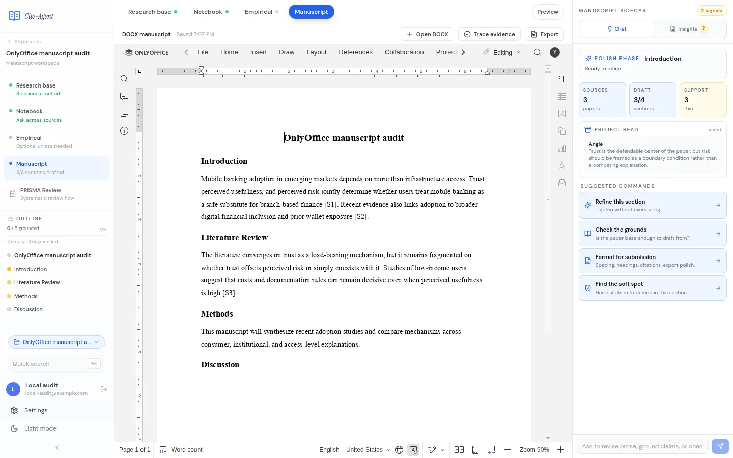 Cite-Agent OnlyOffice manuscript screenshot